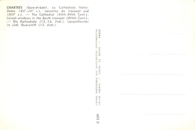 Chartres (Eure-et-Loir) — Katedra Notre-Dame, lancetki transeptu południowego — Krajowa Kasa Zabytków, Paryż, nr C 259 — Rewers