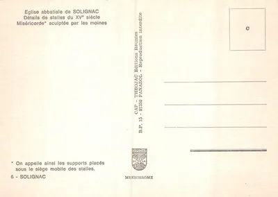 Misericórdia esculpida — detalhe de uma estante do século XV — editor IRIS — Verso