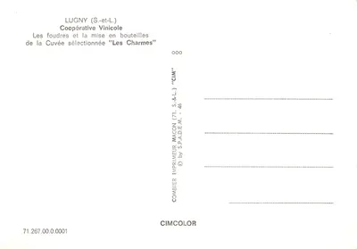 Caverna da Cooperativa Vinícola de Lugny — Sala de Barris e Enchimento em Garrafas — Impresso por CIMCOLOR — Verso