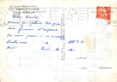 Widok Hyères-Les-Palmiers — wydawca Spółka Prudent, nr 3112 — Rewers