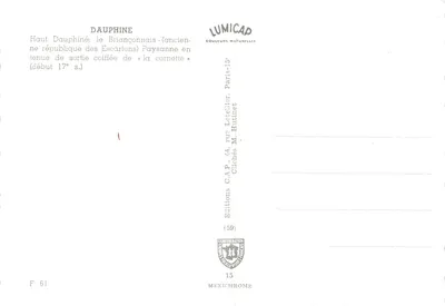 Mulher em traje tradicional — Dauphiné — editor LUMICAP — Verso