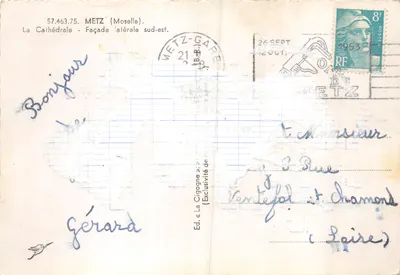 Katedra w Metz — boczna fasada południowo-wschodnia — wyd. «La Cigogne» — Rewers