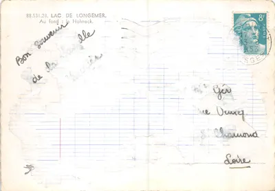 Lac de Longemer — vue du lac avec le Hohneck en arrière-plan — éditeur LA CIGOGNE — Verso
