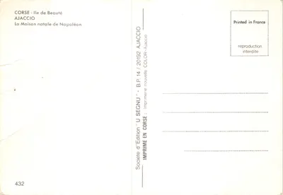 Ajaccio — Maison natale de Napoléon — Société d'Édition 'U Segnu' Ajaccio — Verso