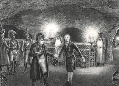 Napoléon Ier — visite aux caves Moët & Chandon — éditeur Draeger, Imp