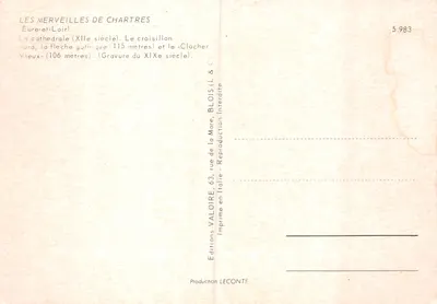 Chartres — Gotycka katedra — Wydawca VALOIRE — Rewers