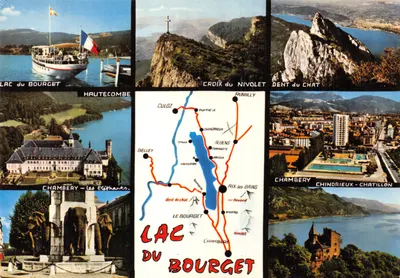 Lago do Bourget — vista panorâmica com mapa e locais — Edições CELLARD
