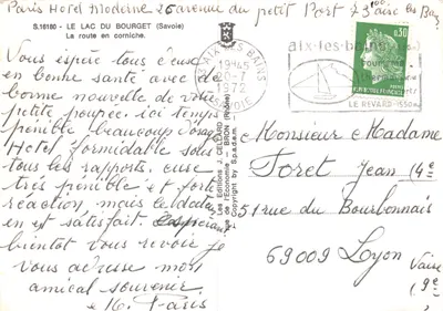 LAC du BOURGET — droga na skrajach między zboczami gór Cornet — Wydawnictwo J. CELLEARD — Rewers