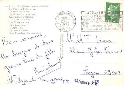 Vendée Turística — cartão postal panorâmico com mapa rodoviário e locais emblemáticos — Éditions La Vendée Touristique — Verso