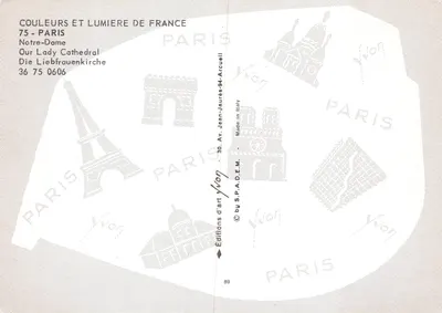 Notre-Dame w Paryżu — nocny widok oświetlony — Éditions Yvon — Rewers