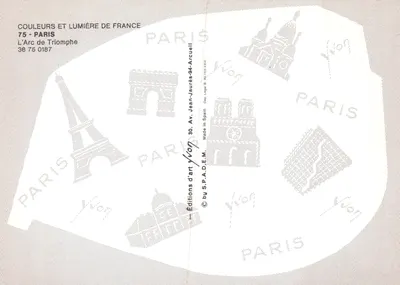 Paryż — Arc de Triomphe — panoramiczny widok i szczegółowe rzeźby — wydawca Yvon — Rewers