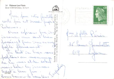 Palavas-les-Flots — Quai Clémenceau, à noite — Sociedade Éditions de France — Verso