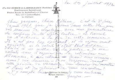 Ilha Berder — Cruz de pedra na margem da água — Edições Pierre Duté & Cie — Verso