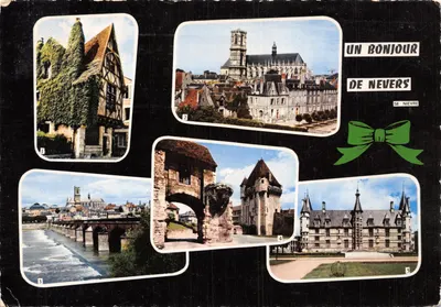 Nevers — vue panoramique avec édifice historique et pont — éditeur COMBIMER IMPRIMEUR (71. S. LE PELTICIM) — n° 58 NIEVRE