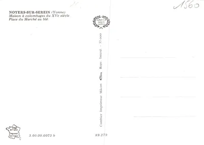 Noyers-sur-Serein — dom z ceglanymi kolumnami z XV wieku — wydawca Combier, Mâcon — Rewers