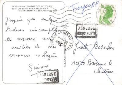 Gory Tarn — Lacets de La Malène i Aven Armand — S.A. Kartki pocztowe APA-POUX — Rewers