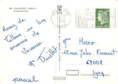 Valloire — widok panoramiczny z jeziorem, lasem jesienią i wsią — Éditions E. Grange — Rewers