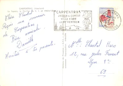 Carpentras — Praça, Pavilhão do S.I. e o Hôtel-Dieu — Edições da Provença — Verso