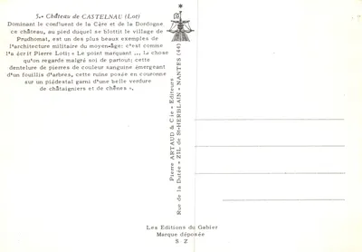 Castelo de Castelnaud (Lot) — ruína medieval no encontro das rios Cère e Dordogne — editor ARTAUD & Cie - ST-HERBLAIN — Verso