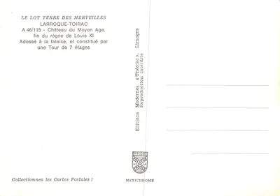 Larroque-Toirac — Castelo da Idade Média encostado à falésia, constituído por uma torre de 7 andares — Editor IRIS — Verso