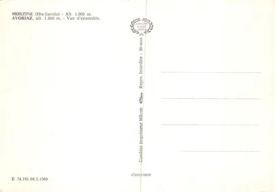 Avoriaz — station sans voiture — éditeur Averiaz L800 — Verso