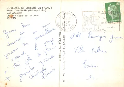 Saumur — Vue générale avec le pont César sur la Loire — Éditions d'art Yvon — Verso