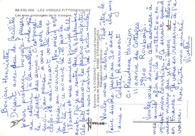 Les Vosges pittoresques — as margens sombreadas da Vologne — Edições 'LA CIGOGNE' n°88.533.256 — Verso