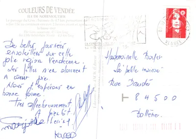 Une Bise de Noirmoutier — vue du passage du Gois avec voiture et phare — éditeur Editions d'Art JACK — Verso