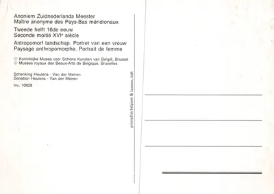 Paysaż antropomorficzny — dzieło anonimowego mistrza z południowych Niderlandów, druga połowa XVI wieku — wydawca Schenking Heulens - Van der Meiren, nr inwentarza 10828 — Rewers