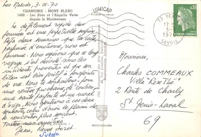 Les Drus et l'Aiguille Verte — vue depuis le Montenvers — éditeur LUMICAD — Verso