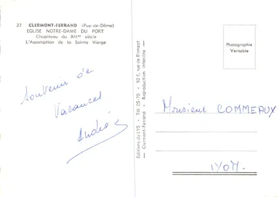 Clermont-Ferrand — Chapiteau de l'église Notre-Dame du Port — Éditions du LYS — Verso