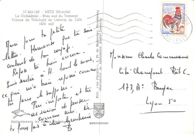 Katedra w Metz — południowy róg transeptu — szyby Théobald de Lixheim (424 m²) — wydawca IRIS — Rewers