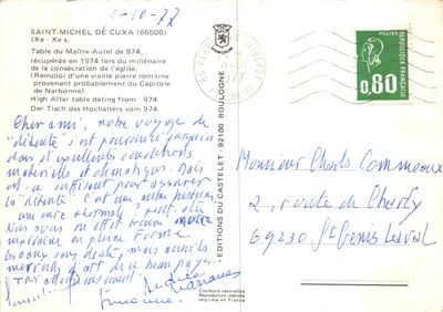 Mesa do Altar-Mestre de 974 — editor EDITIONS DU CASTELET — Verso