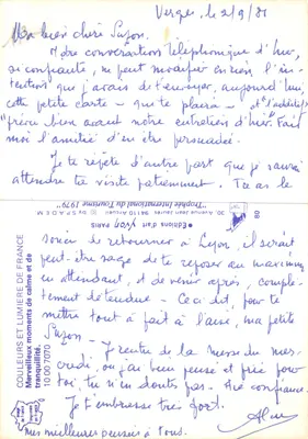 Pêcheur au bord d'un lac — vue encadrée par des arbres — éditeur Éditions d'Art VSON — Verso