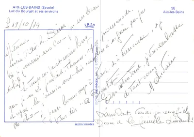 Aix-les-Bains — vue panoramique avec fontaine, fleurs et édifice moderne — éditeur IRIS, n° 38 — Verso