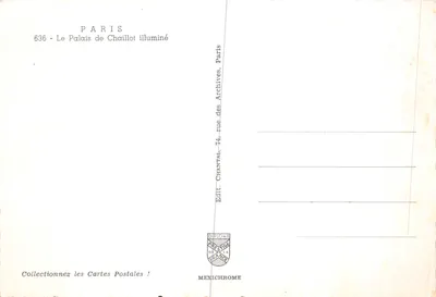 Paris - O Palácio de Chaillot iluminado — editor IRIS, n° 636 — Verso