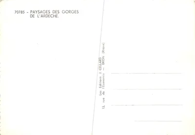 As GORGES da ARDECHE — vista do Pont d'Arc com colagem de paisagens (editor IMPRIMÉ SUR LA CARTE : J. CELLARD) — Verso