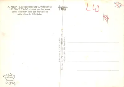 Pont d'Arc — arcos naturais sobre a Ardèche — Éditions J. Cellard — Verso