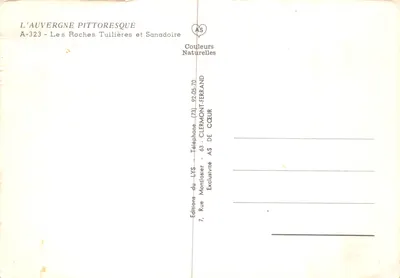 As Rochas Tuilières e Sanadoire — vista panorâmica de outono — Edições L'Auvergne Pittoresque — Verso