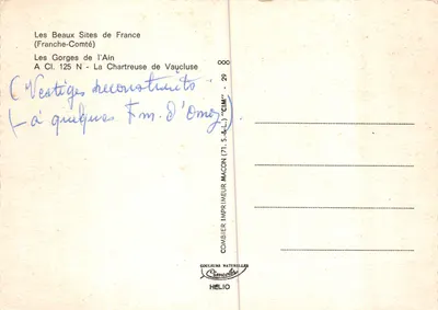 Wąwozy Ainu — Ruiny klasztoru Chartreux w Vaucluse — wydawca Combier Imprimeur Macon — Rewers