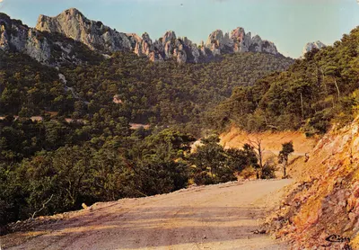 Les Dentelles de Montmirail — vue panoramique avec route sinueuse — éditeur C. Cisy