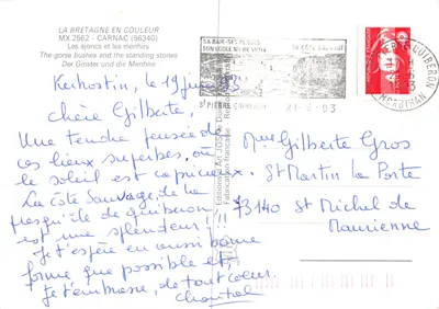Carnac — menhirs en bloeiende ajoncs — Editions de France — Achterkant