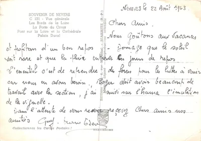 Nevers — vue générale avec pont, château, portes et rive de la Loire — éditeur IRIS — Verso