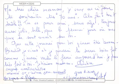 Bouquet de fleurs et fruits — Anniversaire — Éditions FATZER SA — Verso