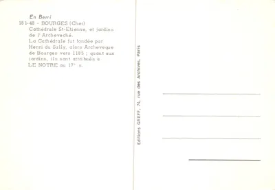 Bourges — Katedra Świętego Etienne i ogród — Éditions GREFF, Paryż — Rewers