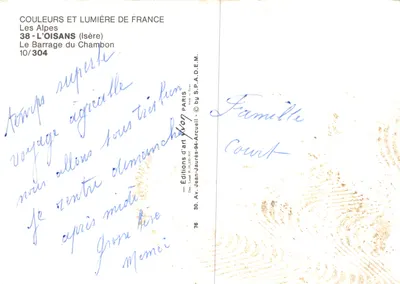 L'Oisans (Isère) — Przezoryzowany widok z jeziora Chambon — Wydawnictwo Yvon — Rewers