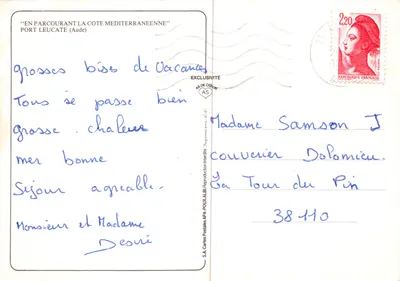 Port Leucate — widok z powietrza, port, zachód słońca, windsurf na wybrzeżu śródziemnomorskim — wydawca S.A. Cartes Postales APA-POUX-ALBI — Rewers