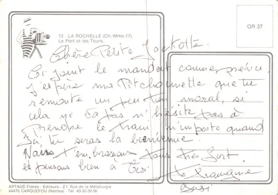 Le Port et les Tours — La Rochelle — Éditeur ARTAUD Frères — Verso