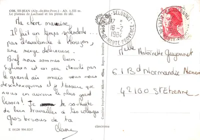 Col St-Jean — Le plateau de Lachaud et les pistes de ski — Imprimeur Combier — Verso