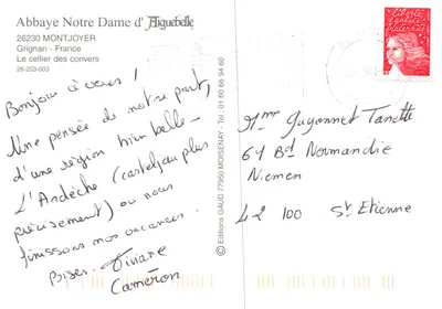 Abbaye Notre Dame d'Jiguebelle — intérieur du cloître avec voûtes et croix — Éditions GAUD 26-203-003 — Verso